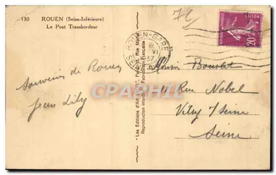 Rouen - Most Transbordeur - Stara pocztówka — Rewers