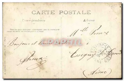 Quatro soldados em uniforme de campanha — acampamento militar — editor R. Goffinminot, Paris, número de série não visível — Verso