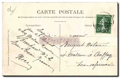 Kartka z wyobrażenia wybrzeża Nice do Menton z lotu ptaka — Wydawnictwo Giletta, Nice — Rewers
