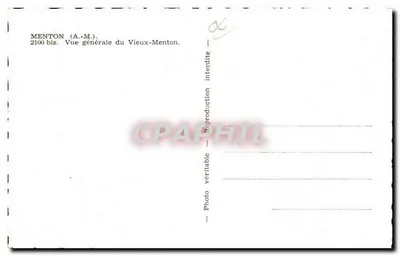 Menton — Ogólny widok Starego Menton — wydawca A.-M. nr 2100 bis — Rewers