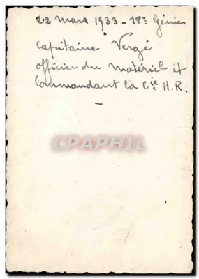 FOTOGRAFIA Marzec 1933 18. gen. Kapitan Verge Oficer sprzętu i dowódca Cie HR — Rewers