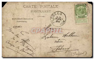 Grupo de trabalhadores diante de um vagão — Flobecq, 1909 — Verso