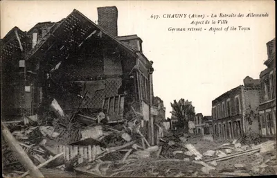 Chauny (Aisne) — A Retirada dos Alemães — editor desconhecido, n° 637