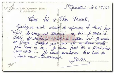 Hotel de Ville de Saint-Quentin — editor La Cigogne, n° 02.691.07 — Verso