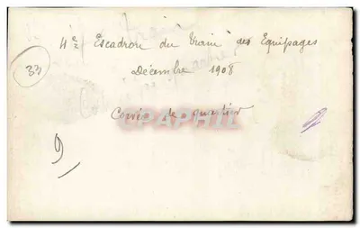 1ère Escadrille du Bureau des Equipages — décembre 1908 — Éditeur inconnu, n° de série non visible — Verso