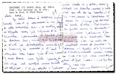 Divonne-les-Bains (Ain) — Widok lotniczy miasta; w tle, Mont Blanc — Wyd. J. Cellard — Rewers