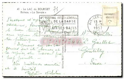 Statek « La Savoie » — Jezioro Bourget — Wydawnictwo Télé-Bains — Rewers