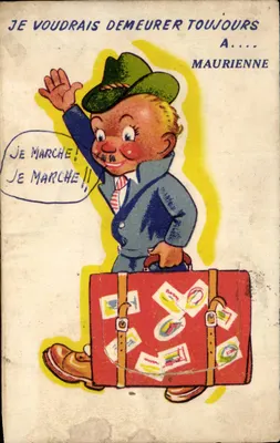 Marche! — Illustration d'un homme avec valise — Éditions Edy Lux, Paris