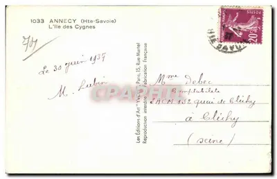 L'Île des Cygnes — Annecy (Haute-Savoie) — Éditions d'Art 'Yvon' n°1033 — Verso