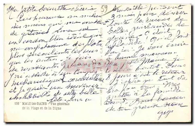 Malo-les-Bains — Vista geral da Praia e da Digue — editor C.A. Paris, n° 59 — Verso