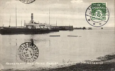 Hafenszene mit dem Dampfer Prins Hamlet — Ringkøbing — Verlag Verdenspostforeningen