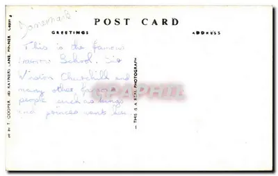 Harrow School — vista da entrada principal — H.S. — Verso