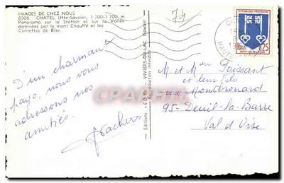 Châtel (Alta Savoia) — panorama sulla stazione e la valle dominata dal monte Chauffé e dalle Cornettes de Bise — Edizioni « Ed. V. » — Verso