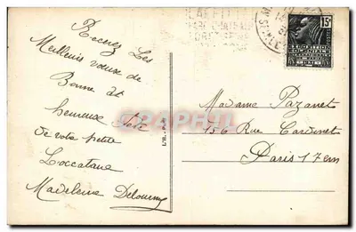 Pansze w wozie — scenka zimowa z domem i mostem — wydawca nieodczytelny — Rewers
