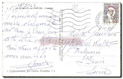 Beaumont-sur-Sarthe (Sarthe) — Ricordo — Combière Imp. Macon — Verso