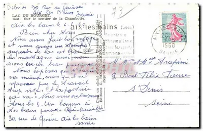 Jezioro Bourget — widok z trasy Chambotte — Wydawnictwo G. Rossat-Mignod, Aix-les-Bains — Rewers