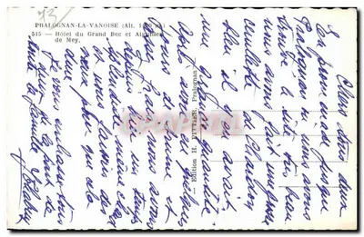 Pralognan-la-Vanoise — Hotel du Grand Bec e Aiguilles de Mey — Edição H. Pithier, Pralognan — Verso