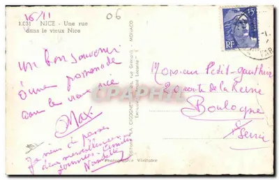Rua no antigo Nice — edição La Cigogne, n°1.031 — Verso
