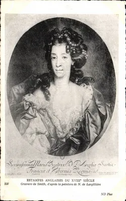 Marie-Beatrix da Inglaterra e da Escócia — Rainha da França e da Irlanda — Estampas inglesas do século XVIII — Gravura de Smith segundo a pintura de N. de Largillière — N° 358