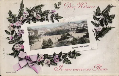 Bilhete postal antigo Du Havre envio estas flores