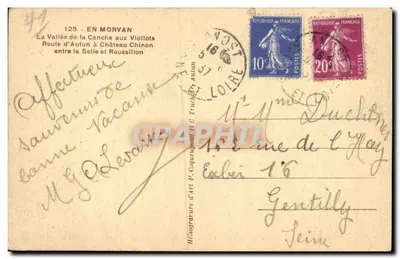 Widok na dolinę Canche w Viollots — w Morvanie — Héctographie E.ART P. Coquegnat et C. Truchot — Rewers