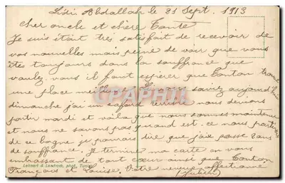 Tunis - Rue Halfaouine — widok ulicy z ruchem z minaretem na tle — wydawca Lehner & Landroch, nr 611 — Rewers