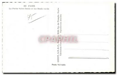A Porta Saint-Denis — Paris — editor Greff, n° 82 — Verso