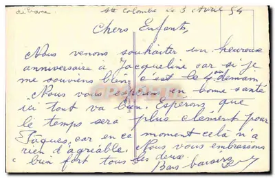 Bouquet de pensées et de fleurs — carte d'anniversaire imprimée par 'Imprimerie de Colombe' n° 12345 — Achterkant