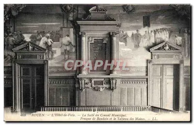 Rouen — O Hotel de Ville — A Sala do Conselho Municipal. Fresque de Baudoin e o Quadro dos Maires. — LL. — n° 468