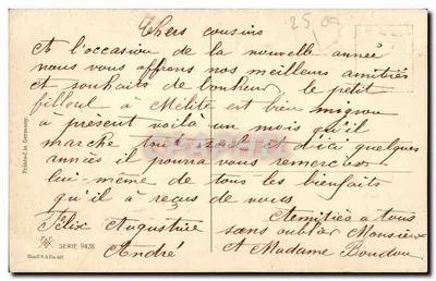 Święta Nowa Rok — Télég ramme ozdobiony liśćmi hawranu — wydawca P.F. Série 9428 — Rewers