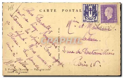 Florac - Lozère — Vista geral da estrada do Causse — Les Cartes A.P.A. - AI HJ — Verso