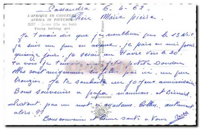 Młoda dziewczyna w wannie — Afryka w kolorach, seria 3237 — wydawca Méxichrome — Rewers