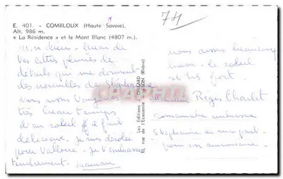 Combloux (Haute-Savoie) — A Residência e o Monte Branco (4807 m.) — Les Éditions L'Économie, Lyon — Verso