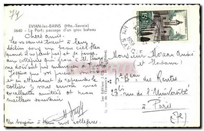 Evian-les-Bains — passagem de um grande navio — Les Editions J. Cailleteau — Verso