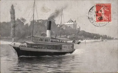 Navio a vapor em Genebra — vista do castelo — editor Chronographie Française, n°44