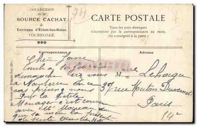 Navio a vapor em Genebra — vista do castelo — editor Chronographie Française, n°44 — Verso