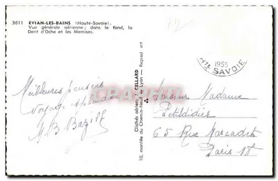 Évian-les-Bains (Haute-Savoie) — Ogólny widok z powietrza ; w tle, Dent d'Oche i Mémises — Clichés aériens J. Cellard — Lyon — Rewers
