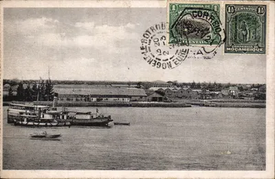 Porto de Mogent (Beira) — visão do porto com vapor — editor A. Bronk, n°48