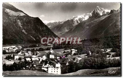 Les Houches (Haute-Savoie) — visão do vilarejo e da Aiguille Verte — Combiér Imprimerie (S.-et-L.)
