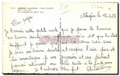 Mégeve l'ensoleillée (Haute-Savoie) — et la Chaîne du Mont Joly — Éditions Cellard, int. Reprod. — Verso