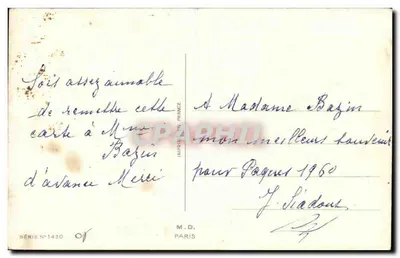 Zając wielkanocny — 1960 — M.D. Paryż, seria N°1430 — Rewers