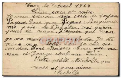 Filhotes de coruja — Páscoa — cartão postal datado de 1944 — Verso