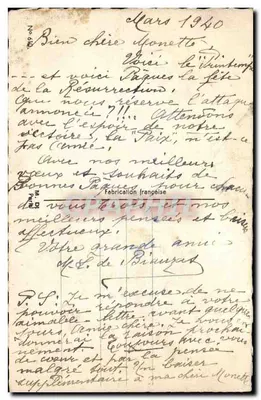 Kurczak i pisklęta w samolocie — Marzec 1940 — Wyrobowany we Francji, nr 618 — Rewers