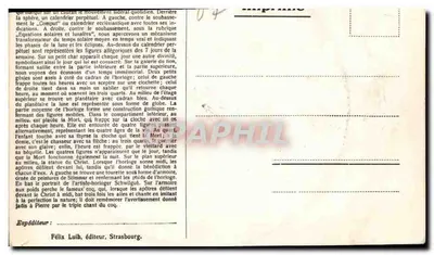 Astronomiczny zegar — Katedra w Strasburgu — Wydawca Félix Luib, Strasburg — Rewers