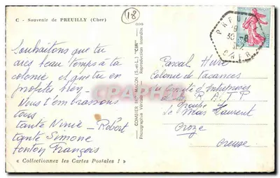 Préuilly (Cher) — Lembrete — Combier (S.-et-L.) — Verso