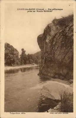 EVAUX-les-BAINS (Creuse) — Vista pitoresca tirada na Fábrica BODEAU — Trépardoux, editor.
