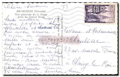 Arcachon — Ogólny widok plaży z Grand Hôtel — wydawnictwo Art & Production Littorale — Rewers