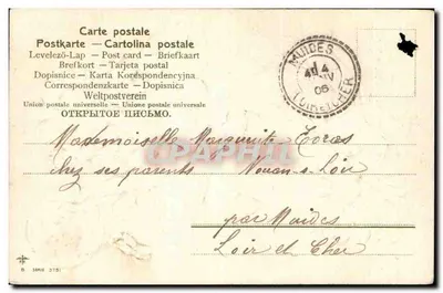 Violetas em um vaso — Lembrança de Amizade — Editor: Louis Sauzay, série B 3751 — Verso