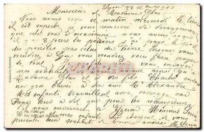 Bom Ano — decoração de violetas e paisagem — editor desconhecido, número de série não visível — Verso