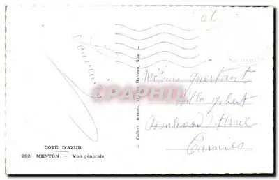 Menton — Vista geral — Costa Azul, 202, editor Collect. nuviera, Nice — Verso